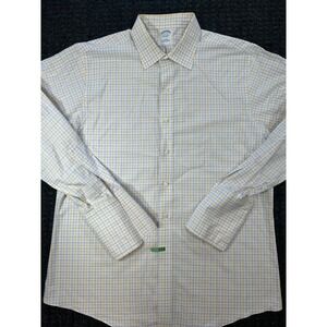 Brooks Brothers Men 17-35 Slim Fit Non-Iron Supima Cotton Check Dress Shirt Gold
